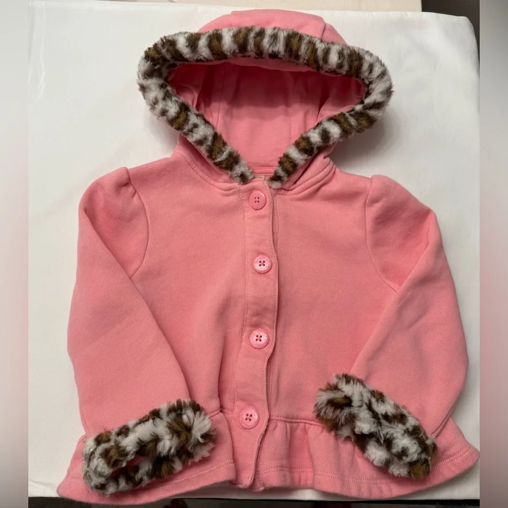 Gymboree Girls 2T-3T Pink Jacket with Animal Print Trim